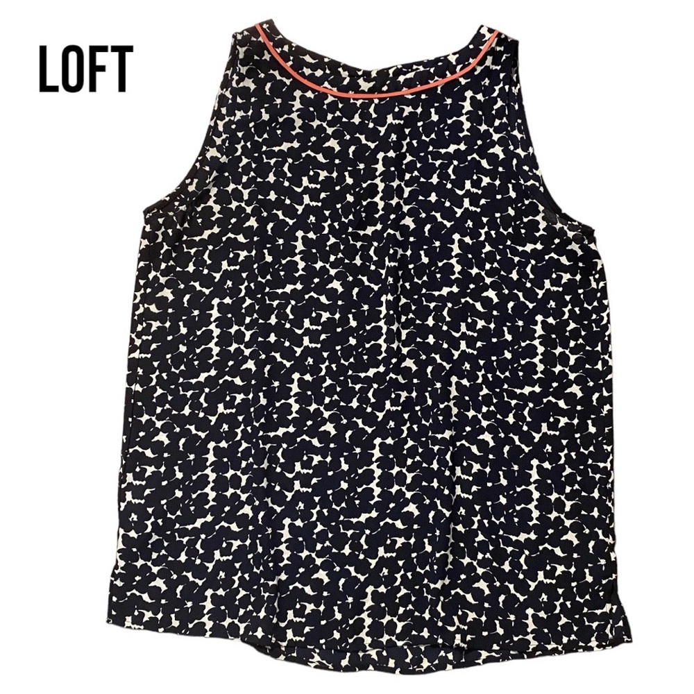 LOFT Black and White Patterned Sleeveless Blouse
